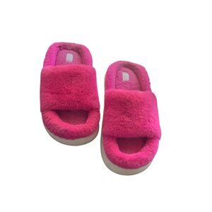 Open toe  backless women’s fur slippers pink size 8
